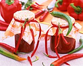 Spicy pepper sauce in preserving jars
