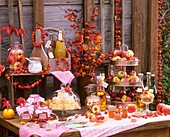 Ein gedeckter Tisch mit Produkten aus der Apfelernte