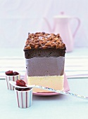 Vanilla and chocolate ice cream with almond topping