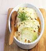 Kohlrabi and carrot gratin with chervil and cheese topping