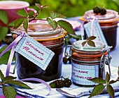 Blackberry jam in jars