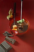 Skewered fruit for a chocolate fondue