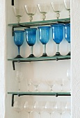 Glasses on a shelf