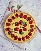 Goat's cheese and tomato quiche with basil