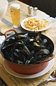 A pan of mussels