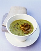Broccoli miso soup with oyster mushrooms