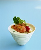Cucumber mousse with prawn and radish