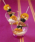 Grilled apricot, fig and prune skewers