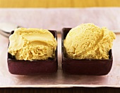 Caramel ice cream in small dishes