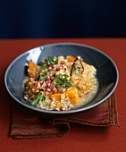 Quinoa with butternut squash and pomegranate seeds