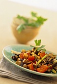 Stir-fried aubergines and peppers with sesame seeds