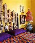 Colourful bedroom decorated in African style