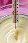 Thermometer dipped in melted white chocolate