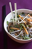 Glass noodle salad with beef, carrots, coriander, sesame