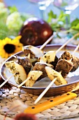 Grilled liver and apple kebabs