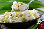 Mote pillo (Cooked white corn with scrambled egg, Ecuador)
