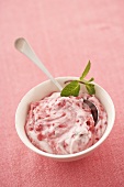 Raspberry cream with fresh mint