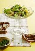Potato salad with bacon and savoy cabbage