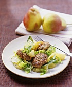 Venison burgers with pears and cabbage