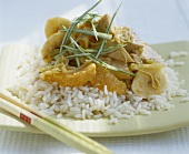 Thai-style chicken curry with fruit and rice