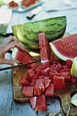 Chopping watermelon