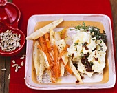 Scorzonera and carrots with crushed potatoes