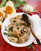 Pelmeni with cep filling, Easter decorations