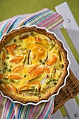 Vegetable quiche made with carrots, peas and leeks