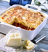 Macaroni and mince bake in a baking dish