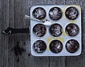 Blueberry buns in the baking tin