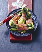 Pak choi with goose fat and ham