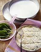 Spinach pie, Turkish ingredients and utensils
