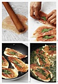 Making chicken saltimbocca on courgette slices