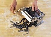 Making squid ink pappardelle with a pasta maker