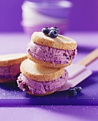 Blueberry quark ice cream sandwiches made with biscuits
