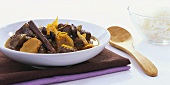 Beef goulash with spices, ginger and orange