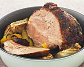 Roast pork with oranges, lemon and fennel