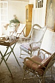 Patio furniture with a table and a tray