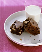 Two brownies and a glass of milk