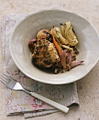 Roast chicken with mustard, shallots and fennel