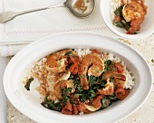 Rice with prawns, tomatoes and rocket