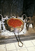 Safran wird über Holzkohle getrocknet (Abruzzen, Italien)