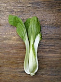 A bok choy on a wooden surface