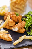 Fish and chips with salad