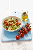 Tagliatelle with broad beans and cherry tomatoes
