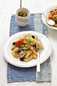 Fusilli with tuna, courgettes, tomatoes and olives