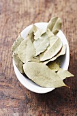A bowl of dried bay leaves