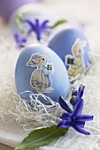 Easter eggs with rabbit stickers