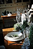 A place setting decorated for Christmas