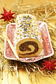 Christmas Swiss roll filled with poppyseeds